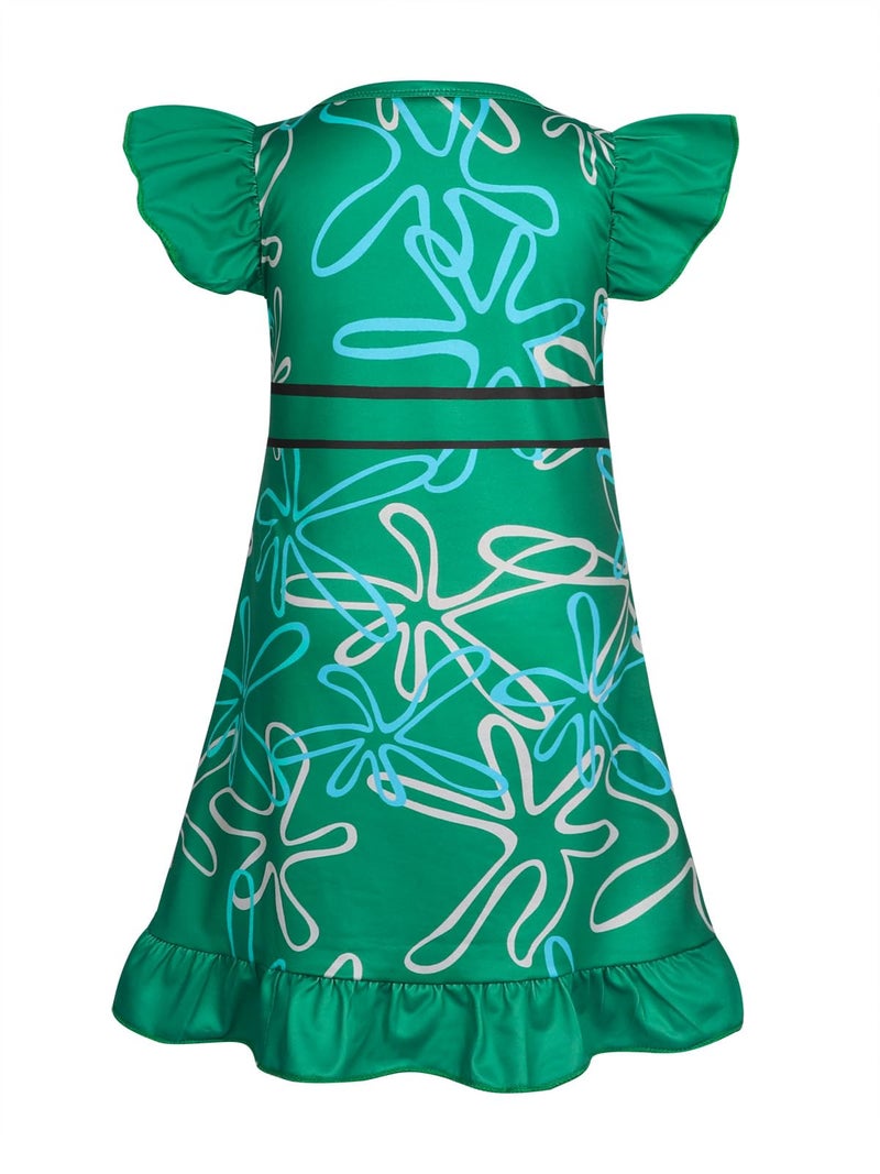 HenzWorld Little Girls Joy Princess Dress Costume Princess Dress Up Birthday Party Cosplay Outfits Short Sleeve Kids Midi Skirt Flutter Sleeve Dress Green Size 7-8 Years - Image 2